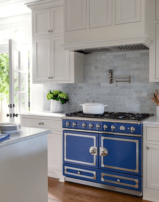 blue and stainless steel appliances